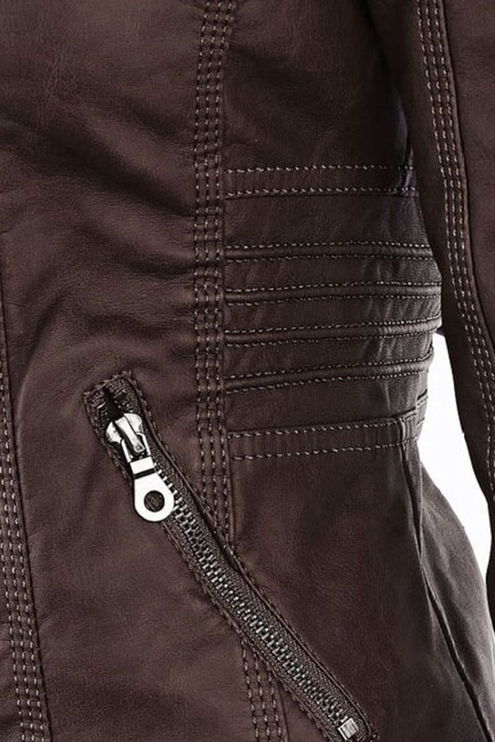 Iolanthe | Leather Look Hooded Zip-Up Jacket for Women