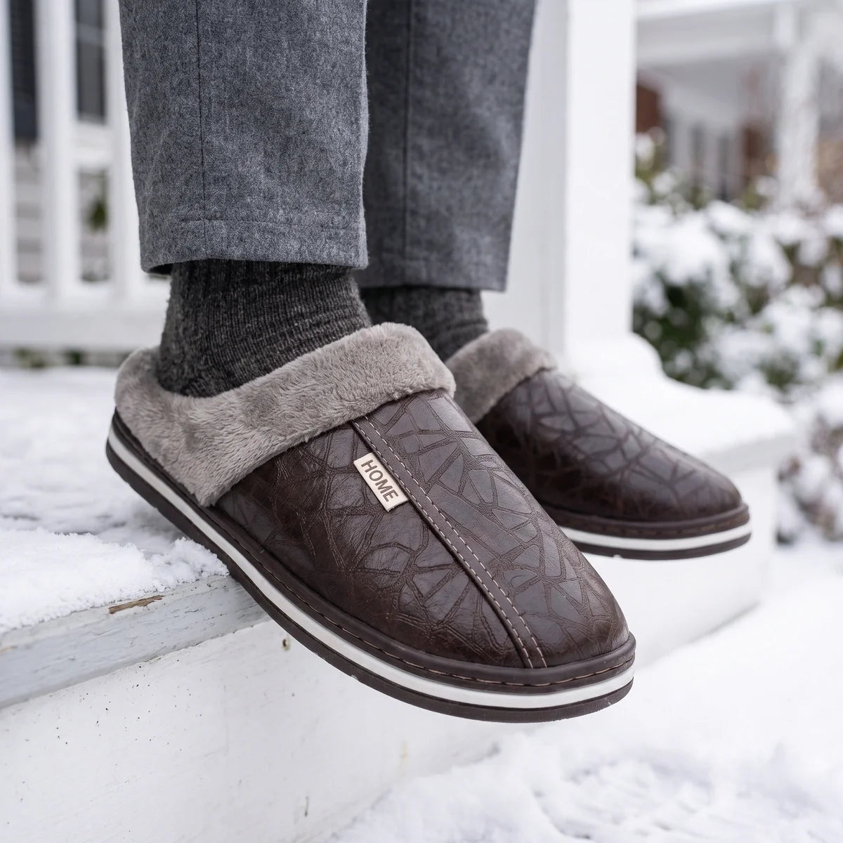 Horatio Fleece Lined Embossed Winter Slippers