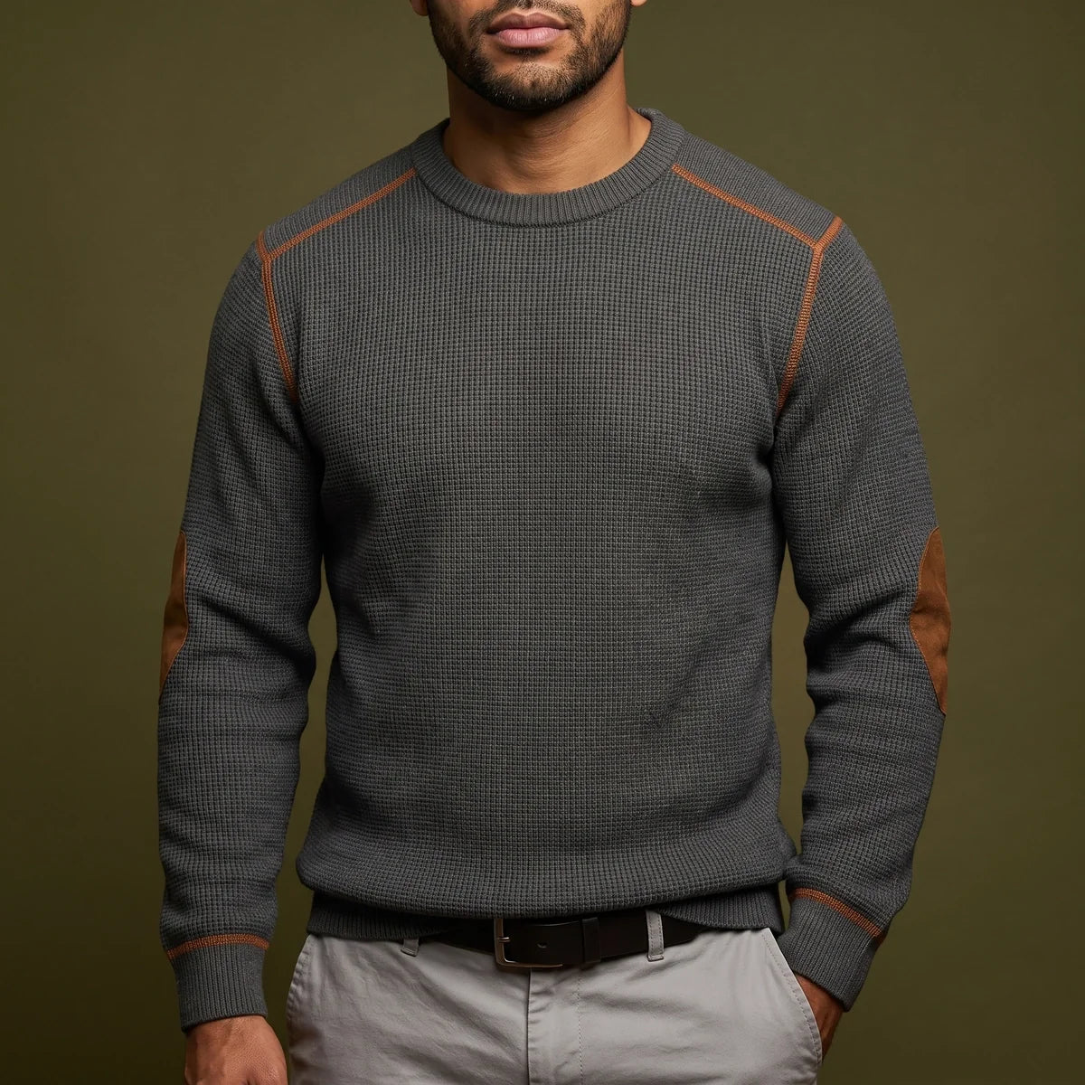 Hugo Waffle Knit Elbow Patch Sweater
