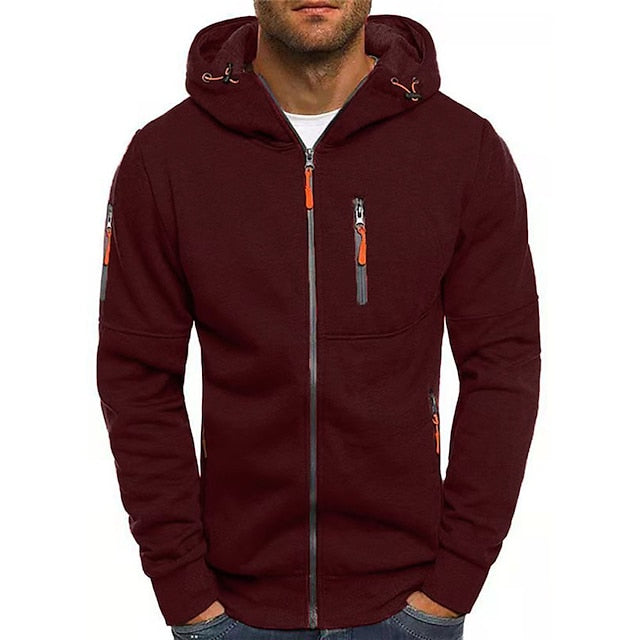 Men's Hooded Zip-Up Jacket, Long Sleeves, Chest Pocket