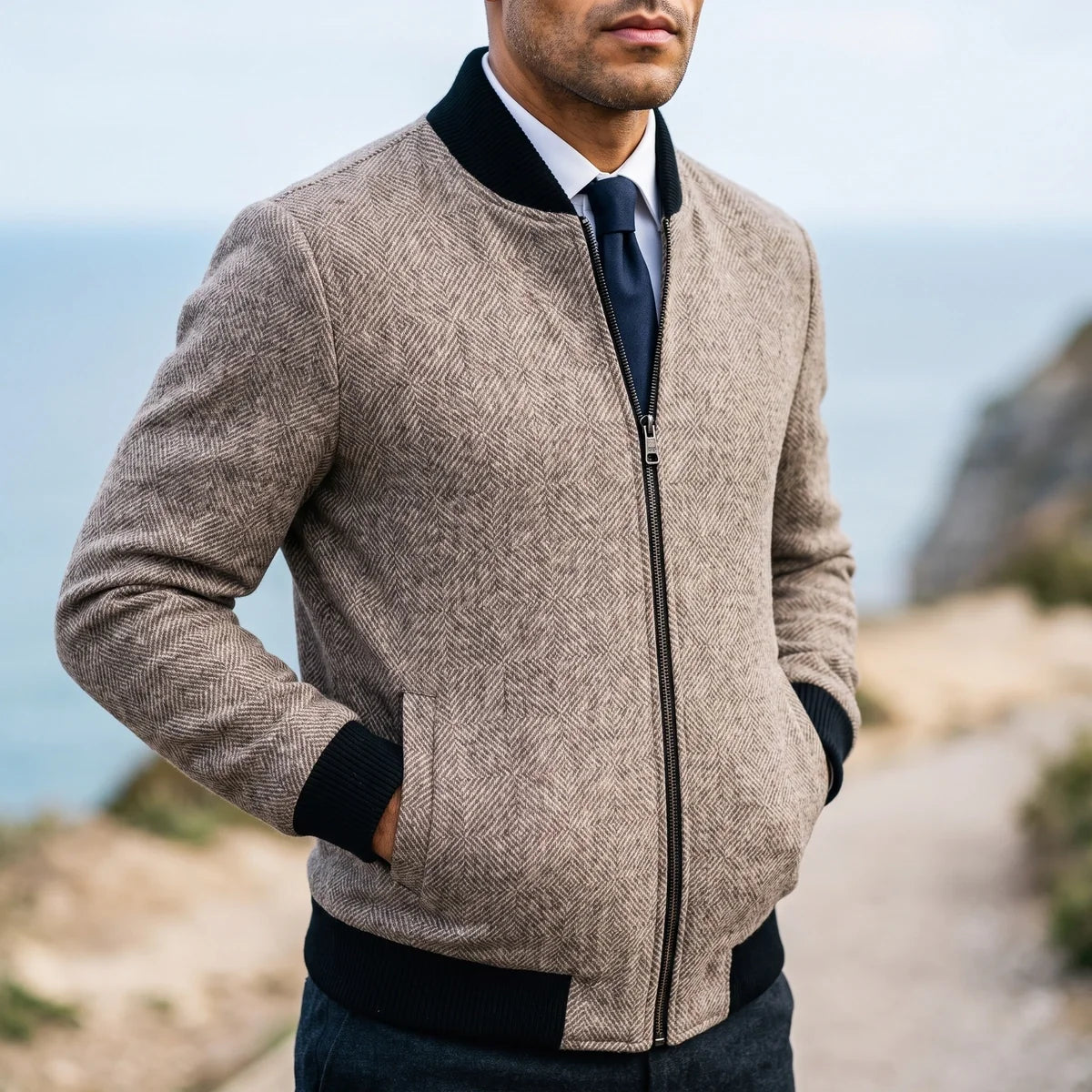 Idris Wool Knit Bomber Jacket