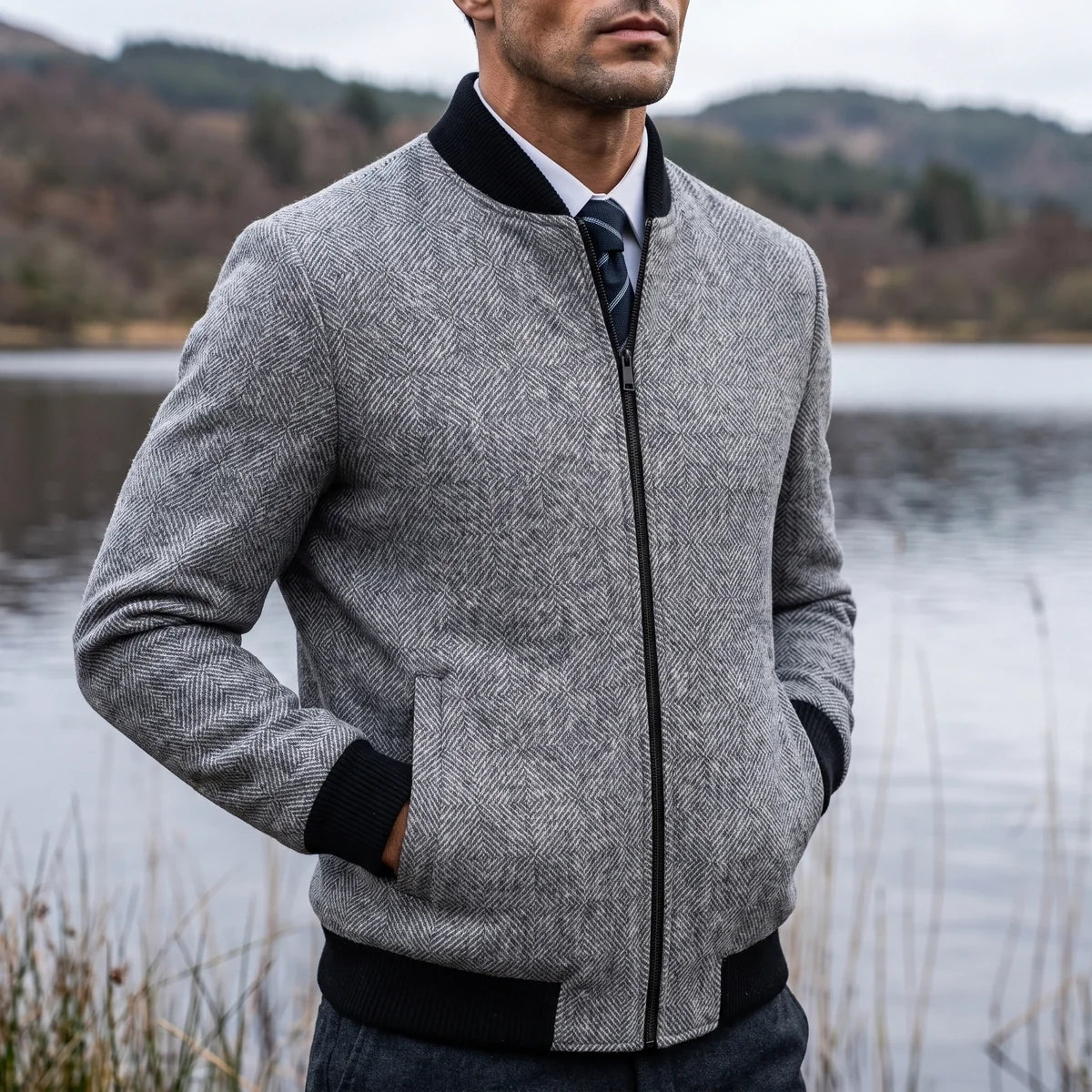 Idris Wool Knit Bomber Jacket