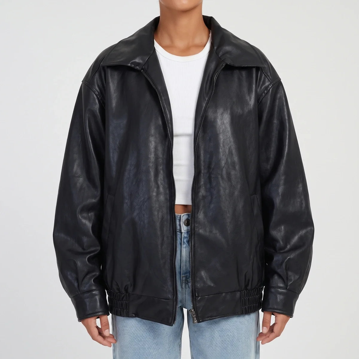 Ilaria Oversized Leather Bomber Jacket