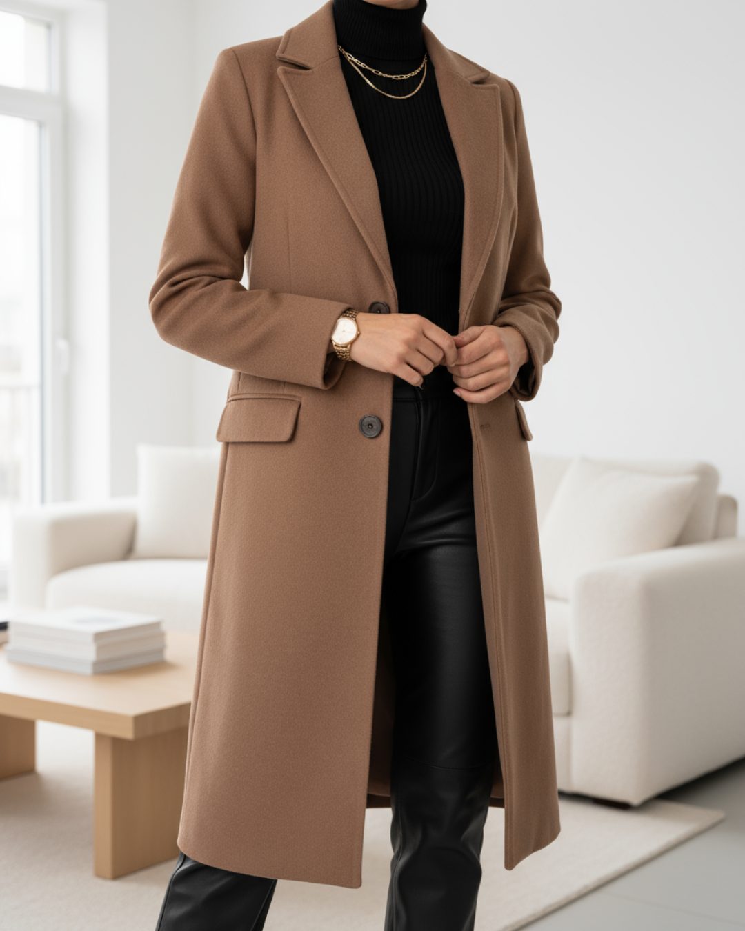 Ilithyia | Single-Breasted Longline Trench Coat with Notched Lapel for Women