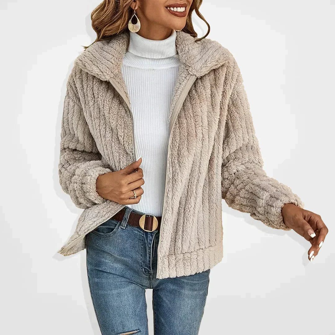 Ilona | Fleece Long Cardigan with Wide Collar for Women