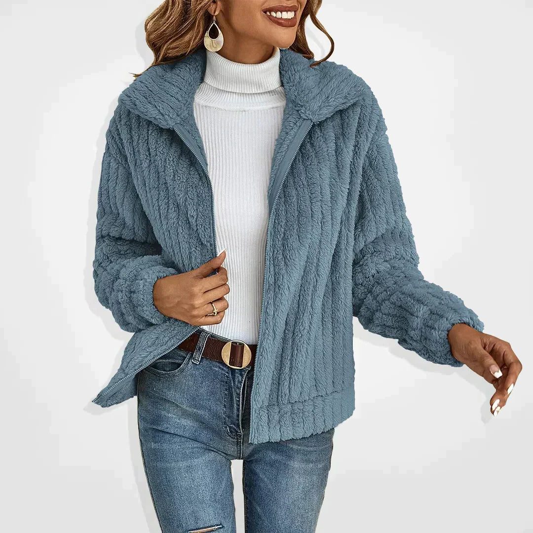 Ilona | Fleece Long Cardigan with Wide Collar for Women