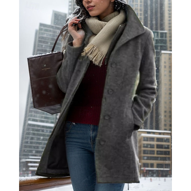Women's Coat with Button Front and Pockets | For Winter | Size S-3XL | Purple, Khaki, Grey, Green, Black