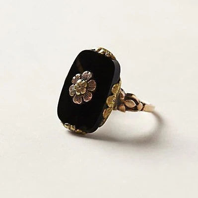 Black Stone Statement Ring in Gold Setting