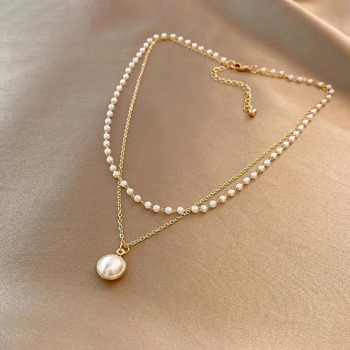Pearl Necklace Gold Tone Chain | Elegant Layering Jewelry