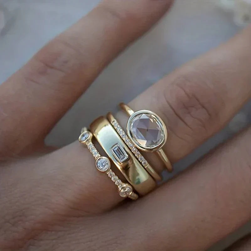 Gold Ring Set - Vintage Zirconia Stacking Rings for Women