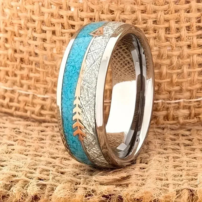 Antique Enamel Silver Ring in White Gold Finish