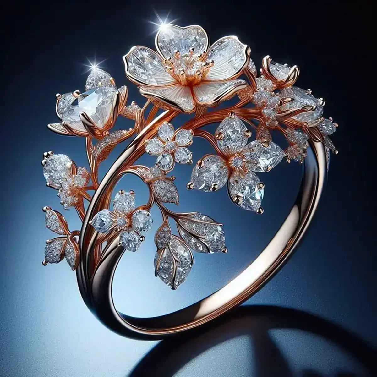 Rose Gold Floral Ring | Bright Radiant Bloom Design