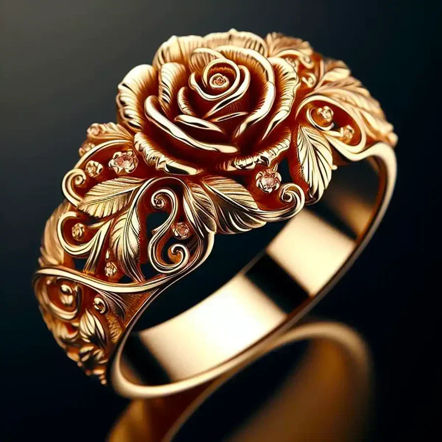 Rose Gold Floral Ring | Golden Blossom Statement Jewelry