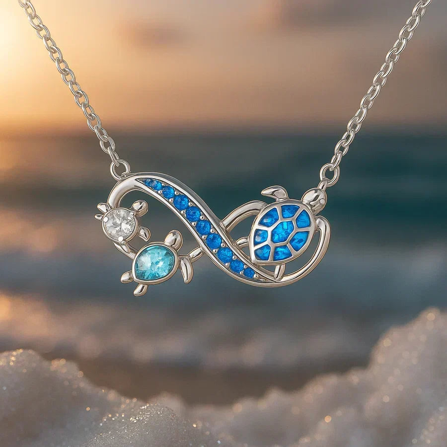 Silver Turtle Necklace | Dainty White Gold Twin Turtle Pendant