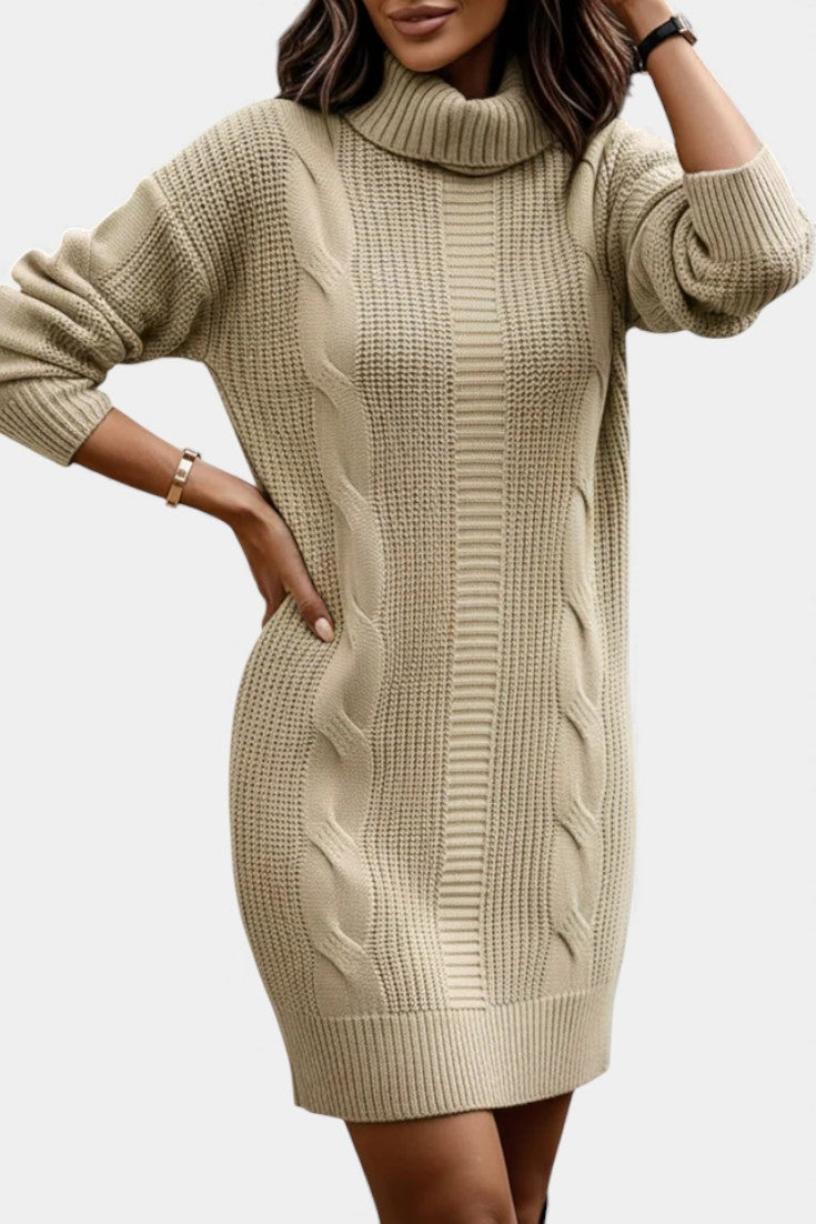 Women's Turtleneck Sweater Dress, Cable Knit, Long Sleeves