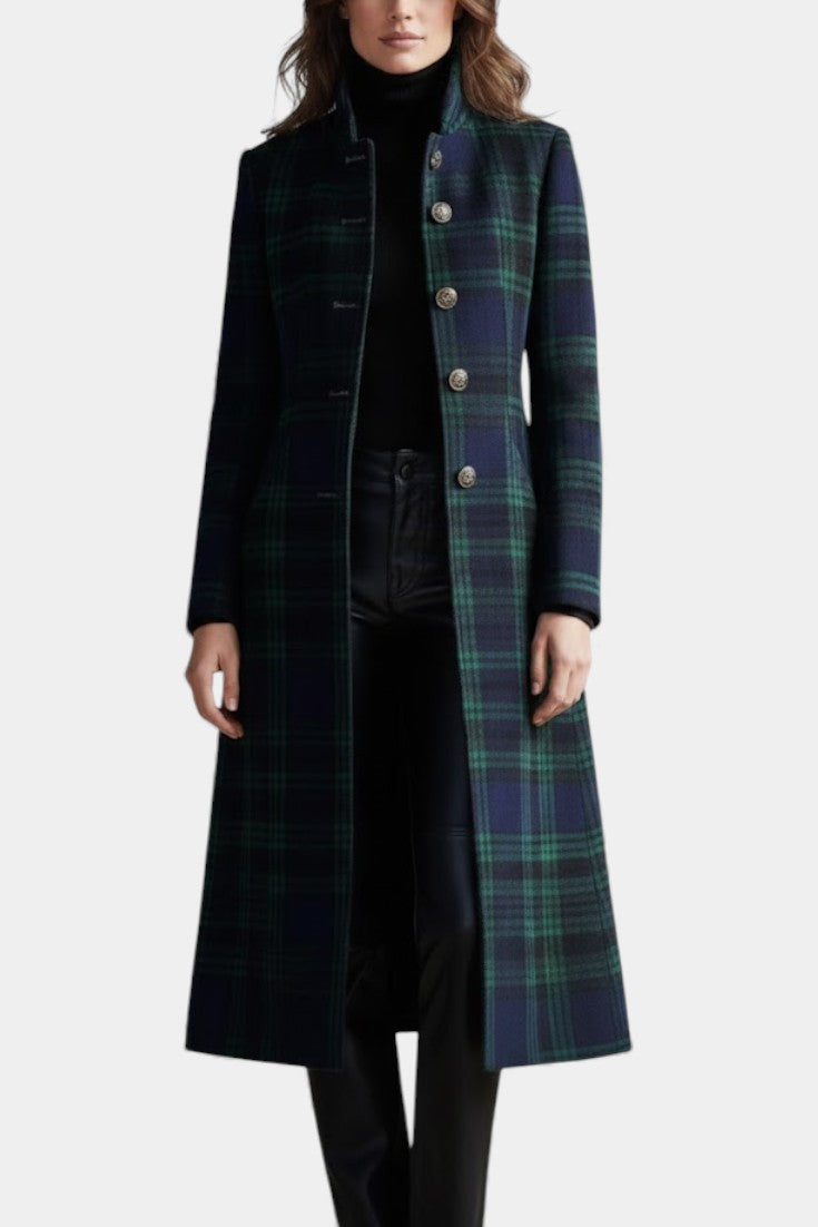 Women's Coat with Check Pattern | For Winter | Size S-2XL | Green