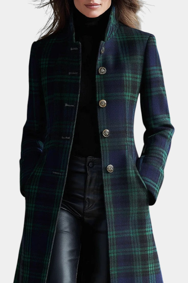 Women's Coat with Check Pattern | For Winter | Size S-2XL | Green
