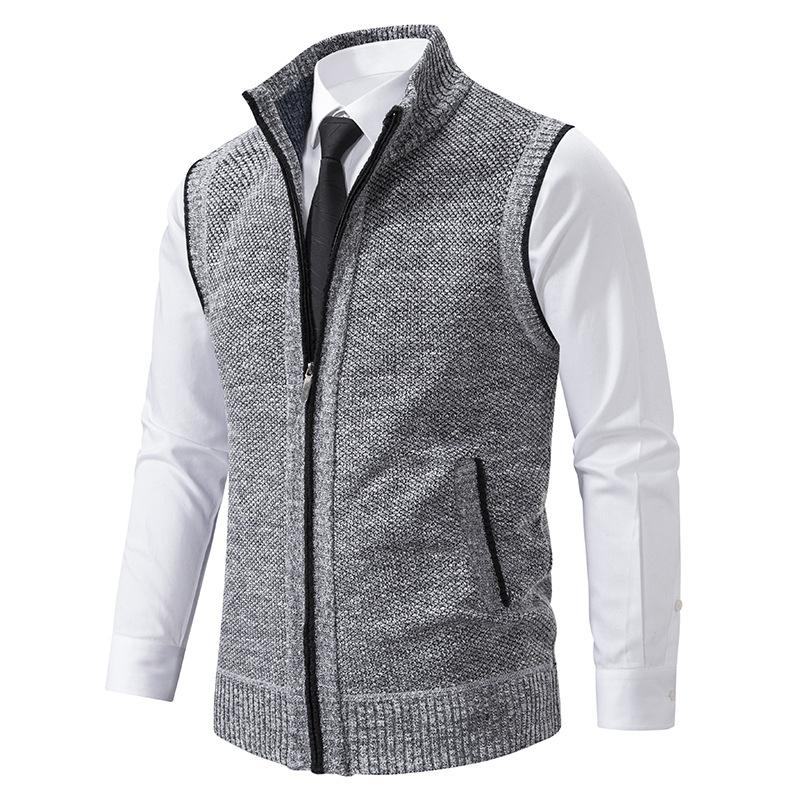 Men's Textured Fleece Vest, Mock Neck, Zip Front