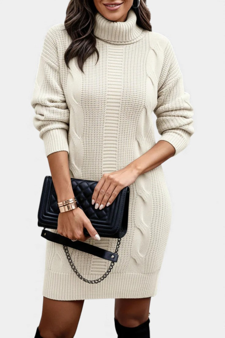 Women's Turtleneck Sweater Dress, Cable Knit, Long Sleeves