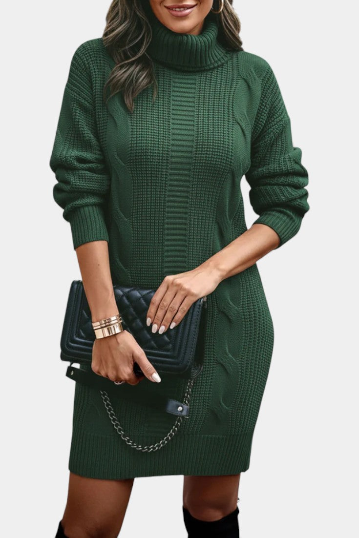 Women's Turtleneck Sweater Dress, Cable Knit, Long Sleeves