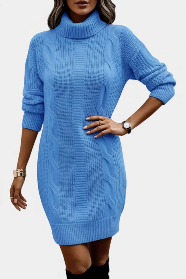 Women's Turtleneck Sweater Dress, Cable Knit, Long Sleeves