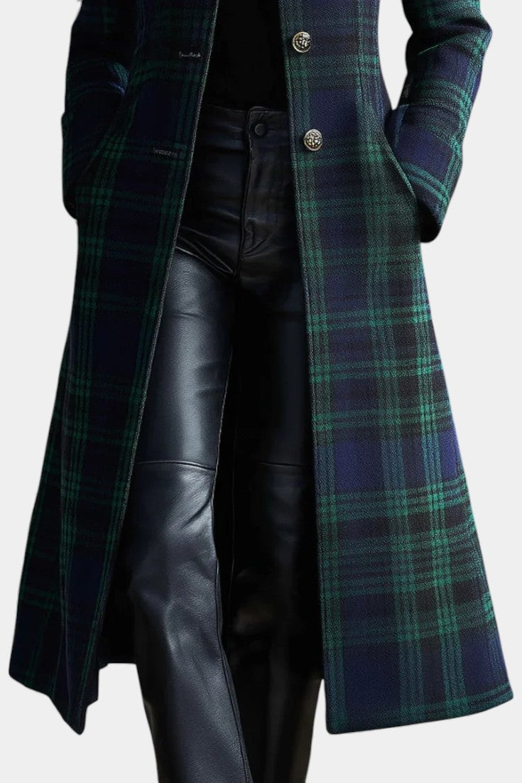 Women's Coat with Check Pattern | For Winter | Size S-2XL | Green