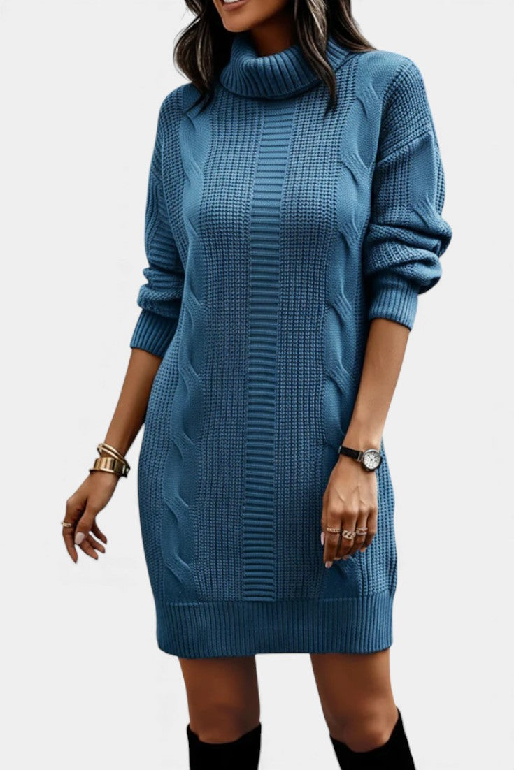 Women's Turtleneck Sweater Dress, Cable Knit, Long Sleeves