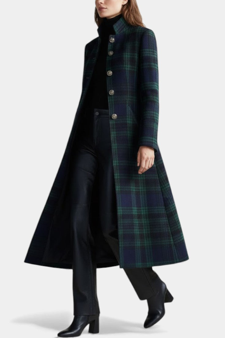 Women's Coat with Check Pattern | For Winter | Size S-2XL | Green