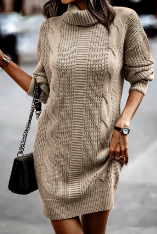 Women's Turtleneck Sweater Dress in Cable Knit