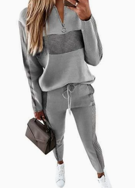 Women's Patterned Hoodie And Jogger Set, Long Sleeves