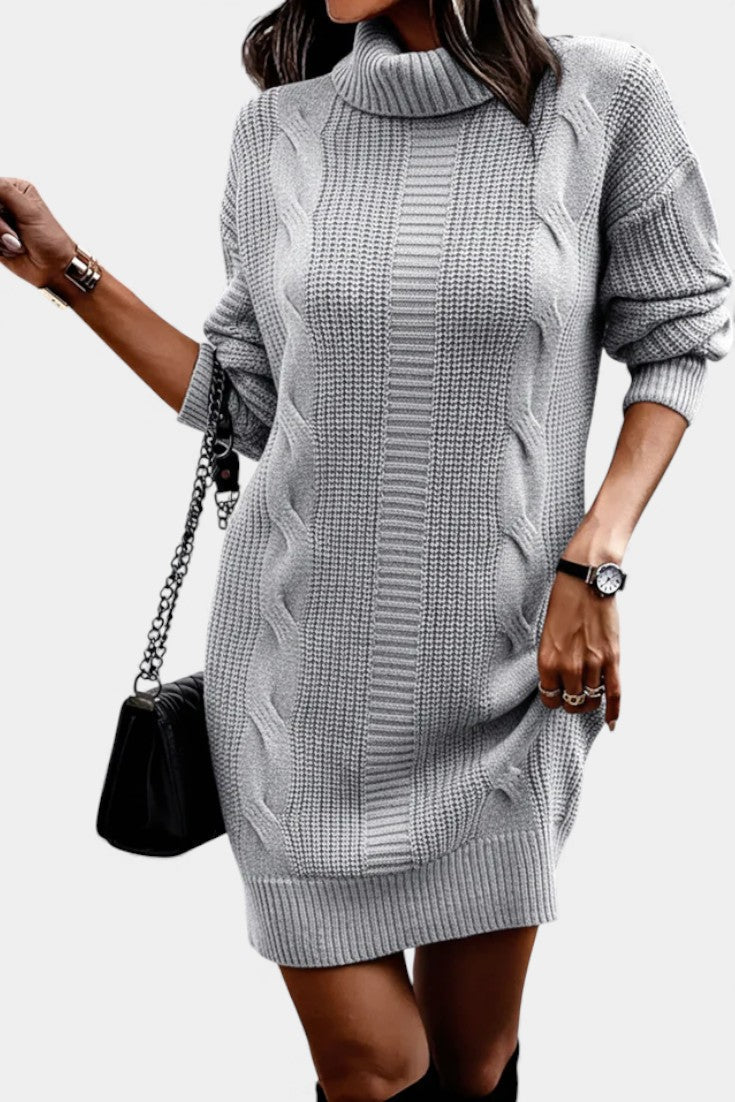 Women's Turtleneck Sweater Dress, Cable Knit, Long Sleeves