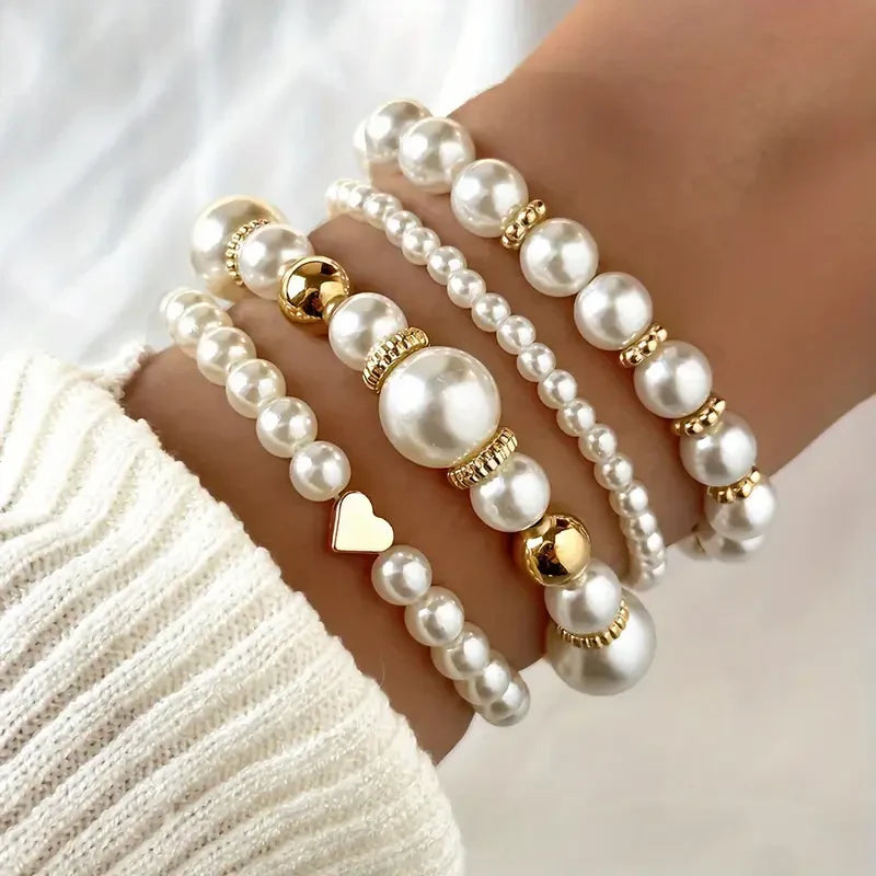 Pearl Bracelet Set - Gold Layered Bracelets for Women