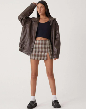 Women's Oversized Faux Leather Jacket with Zipper