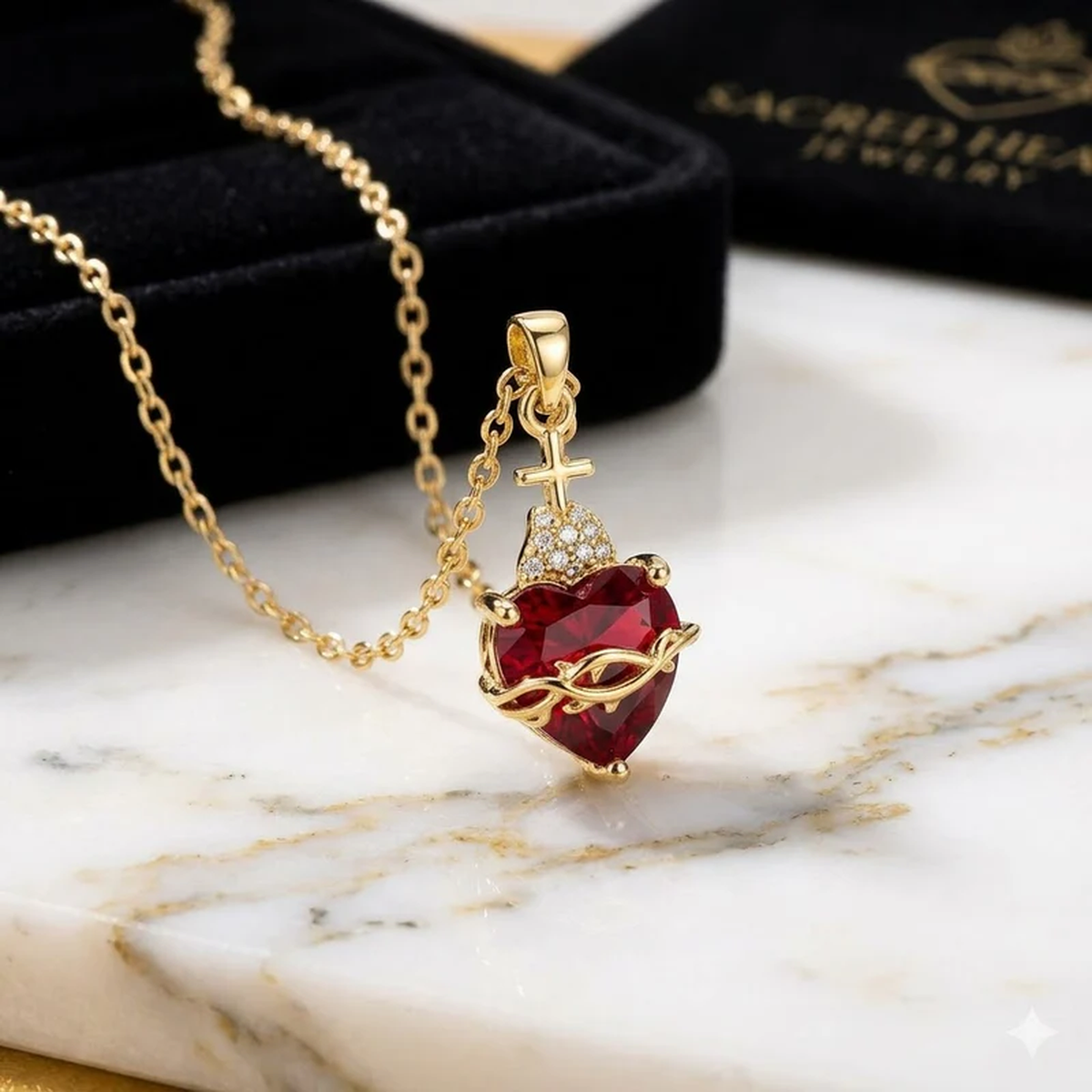Sacred Heart | Jesus and Mary Necklace Set with Zircons