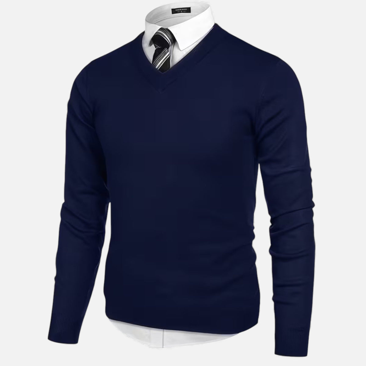 Men's V-Neck Knit Sweater, Long Sleeves, Ribbed Trims
