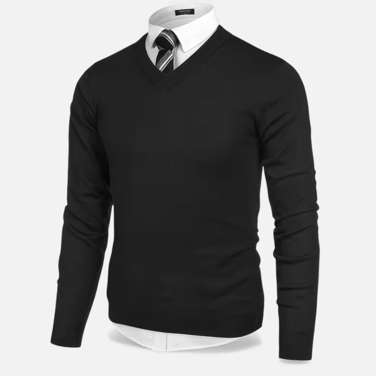 Men's V-Neck Knit Sweater, Long Sleeves, Ribbed Trims