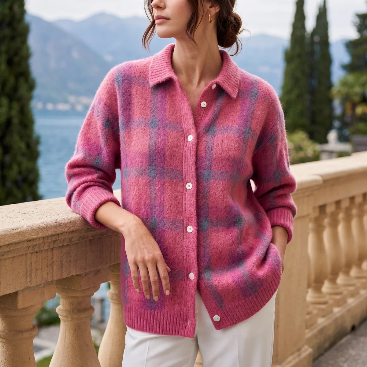 Imogen Plaid Knit Button Shacket