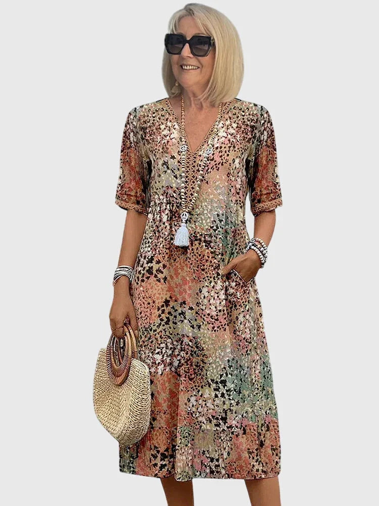 Imogen | V-Neck Floral Print Sundress with Short Sleeves