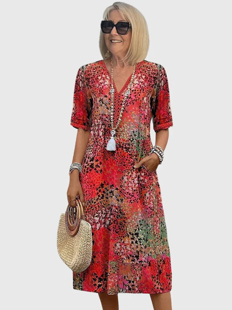 Imogen | V-Neck Floral Print Sundress with Short Sleeves