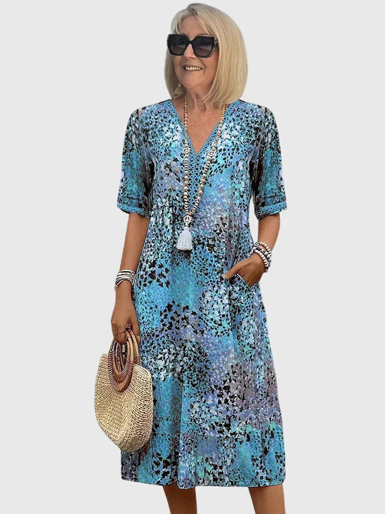 Imogen | V-Neck Floral Print Sundress with Short Sleeves