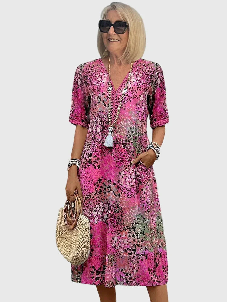 Imogen | V-Neck Floral Print Sundress with Short Sleeves