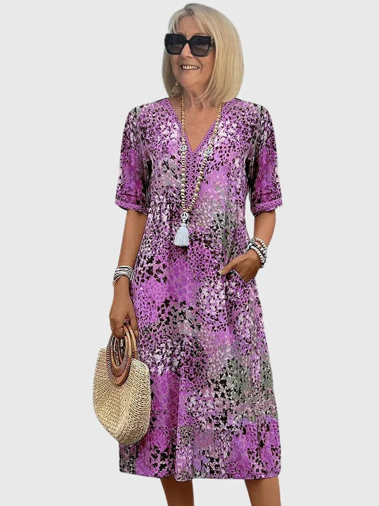 Imogen | V-Neck Floral Print Sundress with Short Sleeves