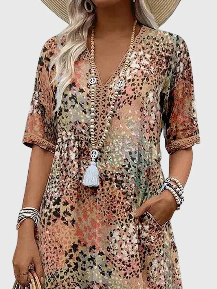 Imogen | V-Neck Floral Print Sundress with Short Sleeves
