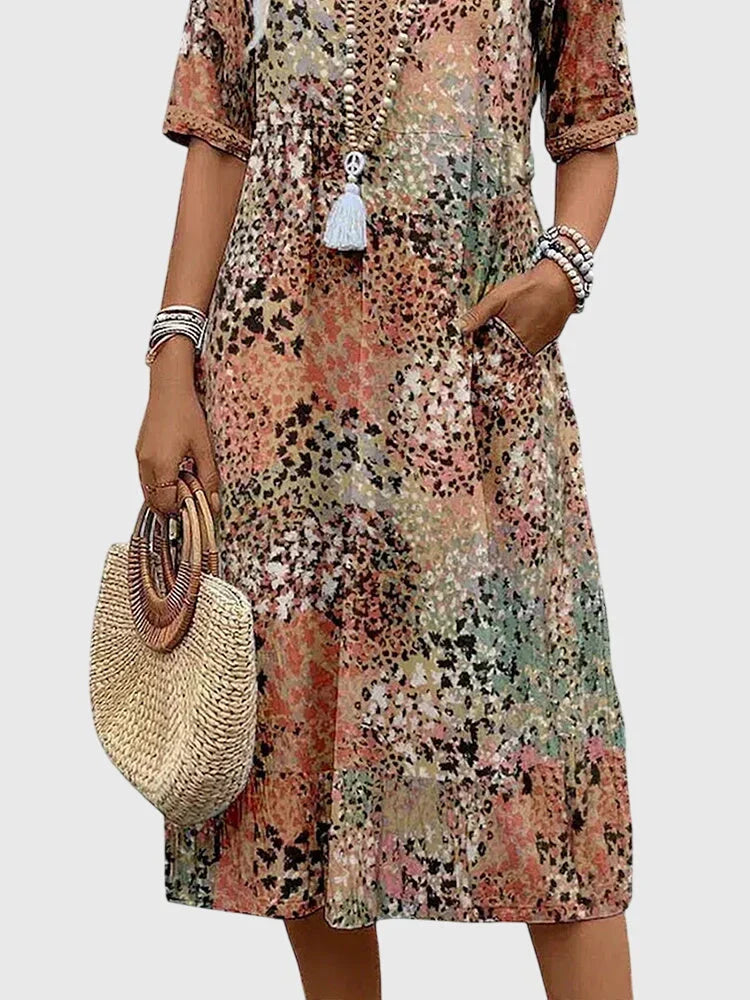 Imogen | V-Neck Floral Print Sundress with Short Sleeves
