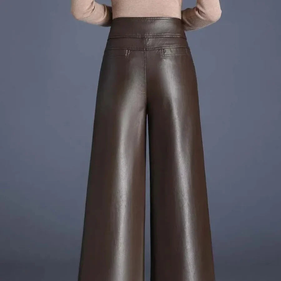 Imogen | Women's Wide Leg Leather Trouser with Button Fly