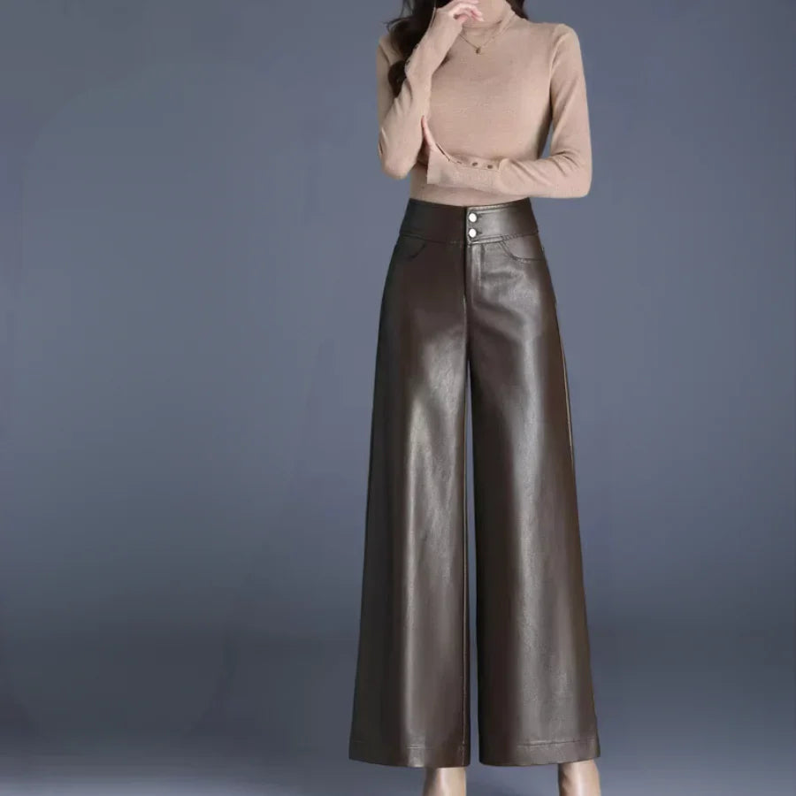 Imogen | Women's Wide Leg Leather Trouser with Button Fly