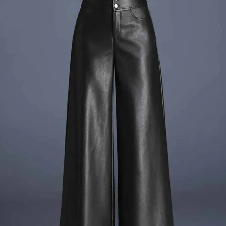 Imogen | Women's Wide Leg Leather Trouser with Button Fly