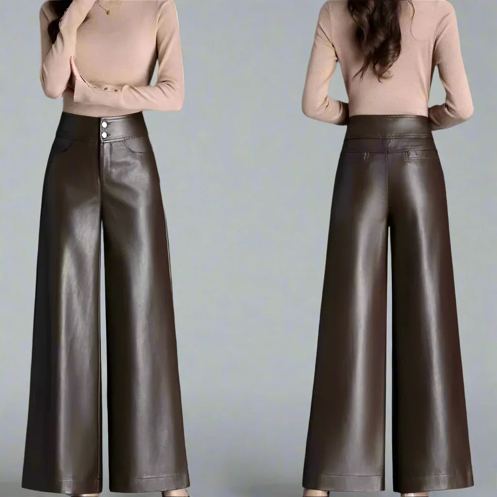 Imogen | Women's Wide Leg Leather Trouser with Button Fly