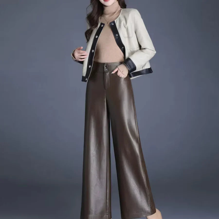Imogen | Women's Wide Leg Leather Trouser with Button Fly