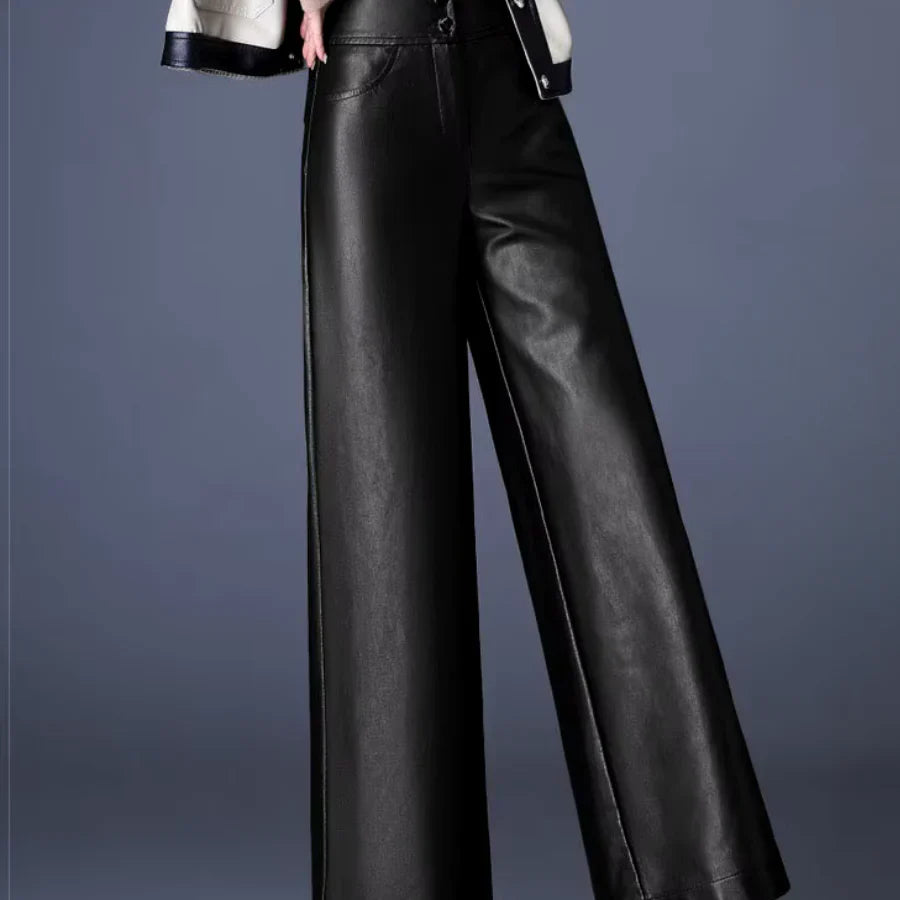 Imogen | Women's Wide Leg Leather Trouser with Button Fly